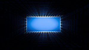 blue sky between the building