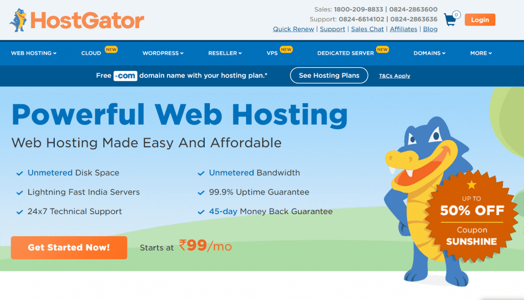 hostgator landing page for web hosting
